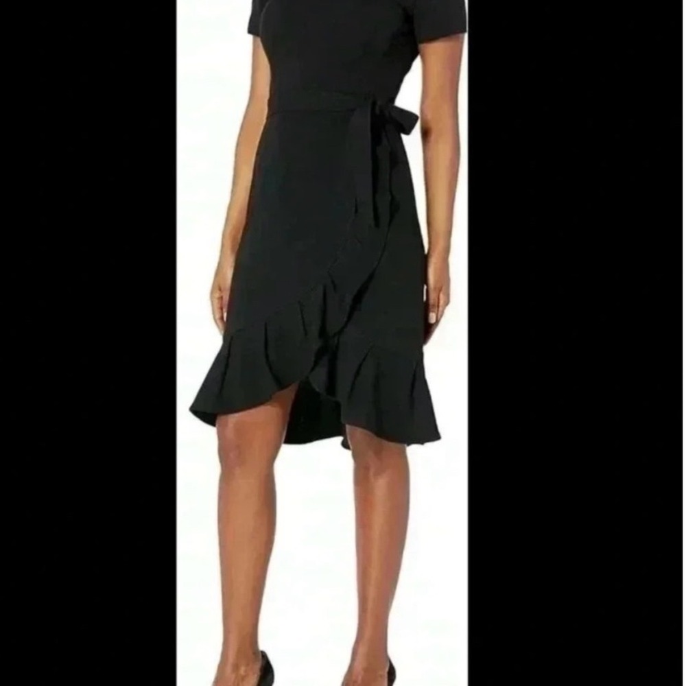 Shelby & Palmer Black Faux Wrap Ruffle Hem Belted Dress R030 Size 12